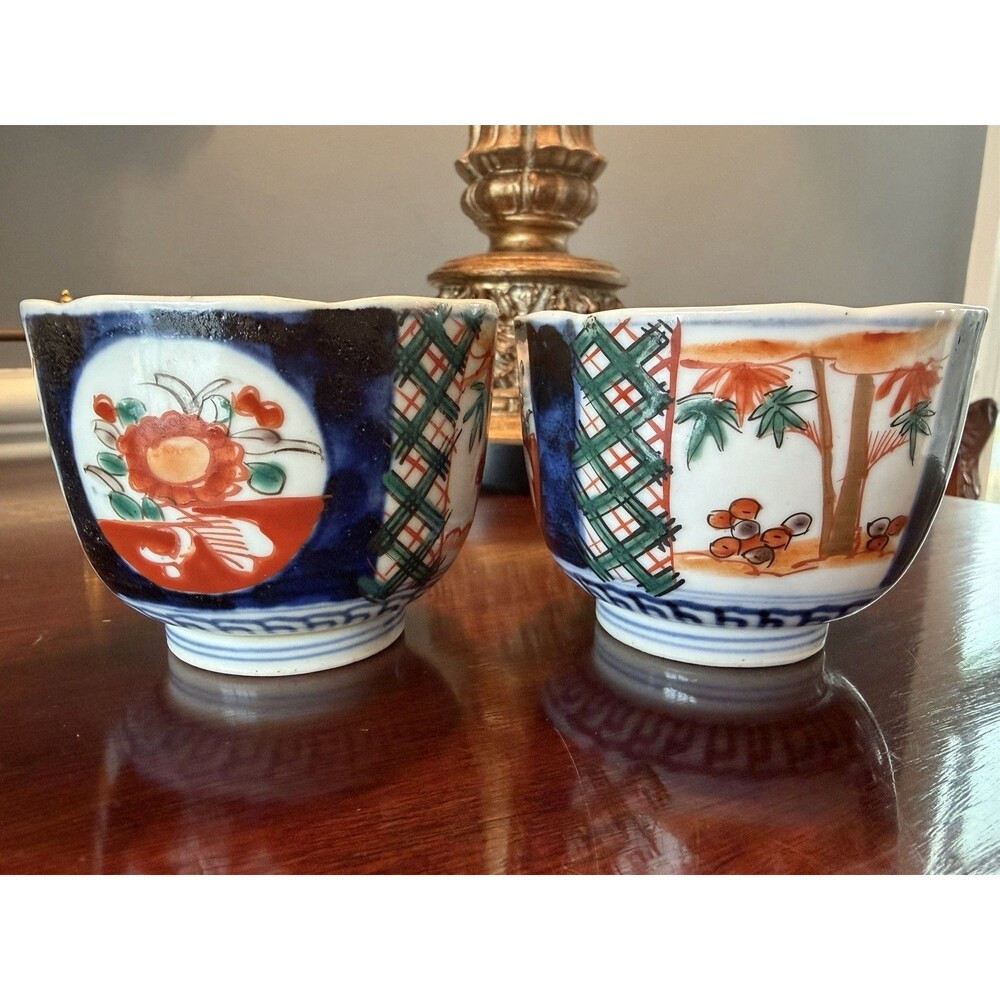 Antique Japanese Imari Tea Cups Sobo Choko Late Edo Early Meiji Period Set of 2